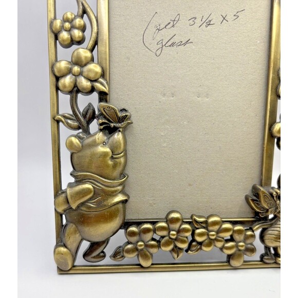 Vintage Winnie The Pooh & Piglet Metal Brass Tone Picture Frame 3.5X5 NO GLASS - Picture 2 of 12